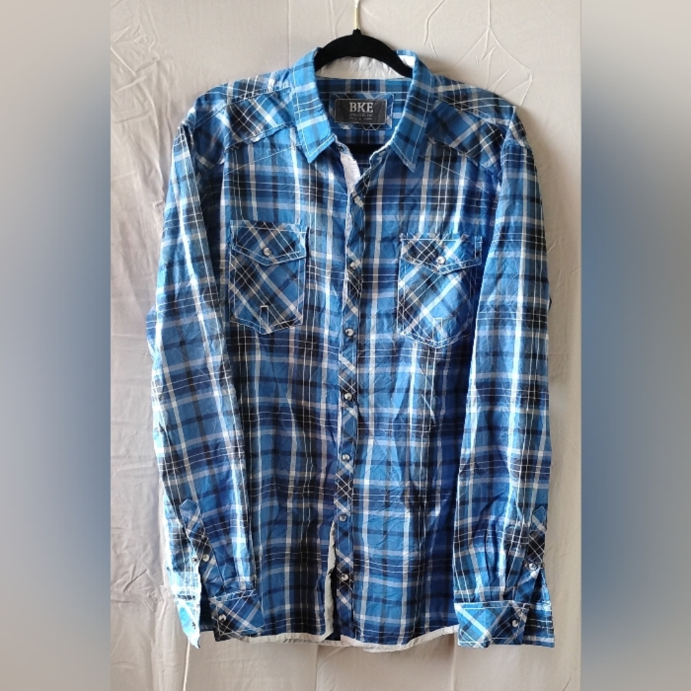 BKE Men's Blue Plaid‎ Shirt